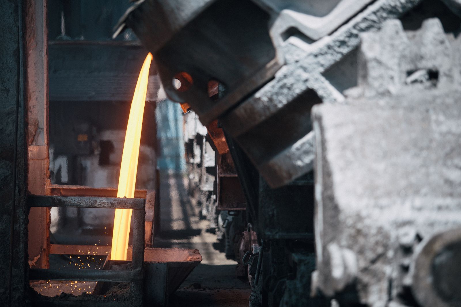 Molten steel being poured in a mill